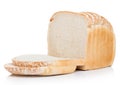 Cut of fresh loaf of white bread on white background. Traditional bakery heritage