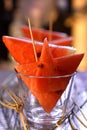 Cut fresh watermelon pieces in glass