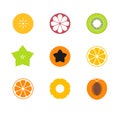 Cut fruit. Icon set. Exotic fruit on white background Royalty Free Stock Photo