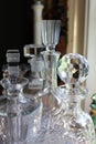 Cut glass decanters in window