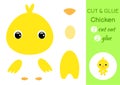 Cut and glue baby chicken. Education developing worksheet. Color paper game for preschool children. Cut parts of image and glue on Royalty Free Stock Photo