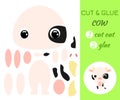 Cut and glue baby cow. Educational paper game for preschool children Royalty Free Stock Photo