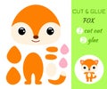 Cut and glue baby fox. Educational paper game for preschool children