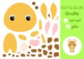 Cut and glue baby giraffe. Education developing worksheet. Color paper game for preschool children. Cut parts of image and glue on