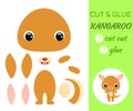 Cut and glue baby kangaroo. Educational paper game for preschool children