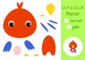 Cut and glue baby parrot. Education developing worksheet. Color paper game for preschool children. Cut parts of image and glue on Royalty Free Stock Photo