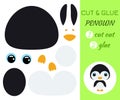 Cut and glue baby penguin. Educational paper game for preschool children