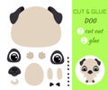Cut and glue baby sitting dog. Educational paper game for preschool children