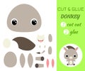Cut and glue baby sitting donkey. Educational paper game for preschool children