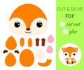 Cut and glue baby sitting fox. Educational paper game for preschool children Royalty Free Stock Photo