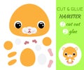 Cut and glue baby sitting hamster. Educational paper game for preschool children
