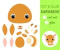 Cut and glue baby sitting kangaroo. Educational paper game for preschool children