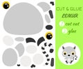 Cut and glue baby sitting lemur. Educational paper game for preschool children