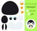 Cut and glue baby sitting penguin. Educational paper game for preschool children