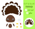 Cut and glue baby sitting turkey. Educational paper game for preschool children Royalty Free Stock Photo