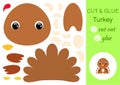 Cut and glue baby turkey. Education developing worksheet. Color paper game for preschool children. Cut parts of image and glue on Royalty Free Stock Photo