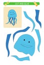 Cut and glue worksheet: jellyfish. Educational game for kids.