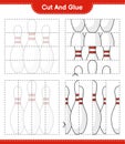 Cut and glue, cut parts of Bowling Pin and glue them. Educational children game, printable worksheet, vector illustration