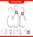 Cut and glue, cut parts of Bowling Pin and glue them. Educational children game, printable worksheet, vector illustration