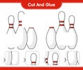 Cut and glue, cut parts of Bowling Pin and glue them. Educational children game, printable worksheet, vector illustration