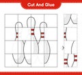 Cut and glue, cut parts of Bowling Pin and glue them. Educational children game, printable worksheet, vector illustration