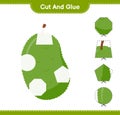 Cut and glue, cut parts of Jackfruit and glue them. Educational children game, printable worksheet, vector illustration