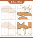 Cut and glue, cut parts of Mushroom Boletus and glue them. Educational children game, printable worksheet, vector illustration