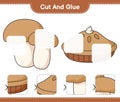 Cut and glue, cut parts of Pie and Mushroom Boletus. Educational children game, printable worksheet, vector illustration