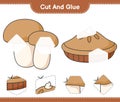 Cut and glue, cut parts of Pie and Mushroom Boletus. Educational children game, printable worksheet, vector illustration