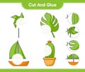 Cut and glue, cut parts of Pinwheels, Cactus, Monstera, Sailboat and glue them. Educational children game, printable worksheet, Royalty Free Stock Photo