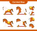 Cut and glue, cut parts of Rocking Horse and glue them. Educational children game, printable worksheet, vector illustration