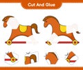 Cut and glue, cut parts of Rocking Horse and glue them. Educational children game, printable worksheet, vector illustration