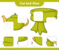 Cut and glue, cut parts of Scarf and Teapot. Educational children game, printable worksheet, vector illustration