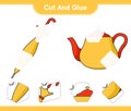 Cut and glue, cut parts of Teapot and Umbrella. Educational children game, printable worksheet, vector illustration