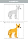 Cut and glue game for kids. Cute cartoon dingo dog.