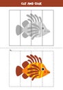 Cut and glue game for kids. Cute lionfish