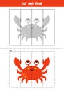 Cut and glue game for kids. Cute red crab