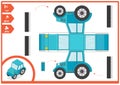 Cut and glue a paper car. Children art game for activity page. Paper 3d tractor. Vector illustration.