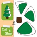 Cut and glue the paper cute Christmas Tree in snow. Create application the cartoon Tree. Christmas winter holiday design element