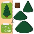 Cut and glue the paper cute Evergreen Tree. Create application the cartoon pine or fir. Christmas winter holiday design element