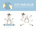 Cut and Glue Paper Educational Game for Preschool Kids, Zebra Vector Illustration