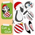 Cut and glue the paper game with smiling rabbit holding New Year\'s Ball. Create application cartoon Rabbit as symbol of 2023