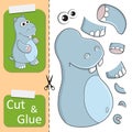 Cut and glue the paper Hippo. Create application the cartoon fun Behemoth. Education riddle entertainment and amusement