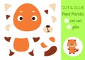 Cut and glue paper little red panda. Kids crafts activity page. Educational game for preschool children. DIY worksheet