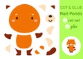 Cut and glue paper little red panda. Kids crafts activity page. Educational game for preschool children. DIY worksheet