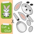 Cut and glue the paper Rabbit. Create application the cartoon fun Bunny. Education riddle entertainment and amusement for children