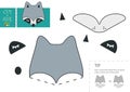 Cut and glue paper toy vector illustration. Raccoon character scissors cutting model for preschool kids.