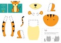 Cut and glue paper vector toy. Funny tiger character as a cardboard cutout model