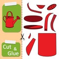 Cut and glue the paper watering can. Create application cartoon garden inventory. Irrigation symbol. Tool for the garden.
