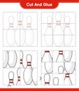 Cut and glue, cut parts of Bowling Pin and glue them. Educational children game, printable worksheet, vector illustration